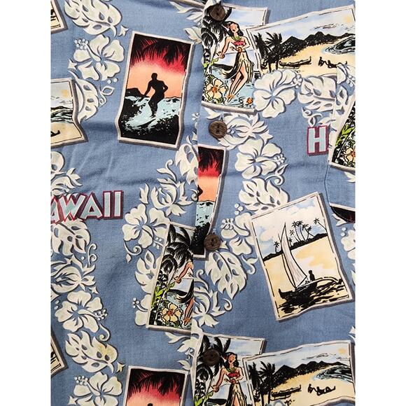 Vintage 70s Pineapple Connections Hawaiian Camp Shirt Size M Hula Girl Surfing - Picture 2 of 10